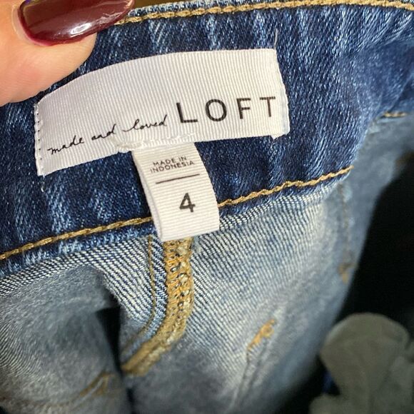 LOFT Dark Denim Button Down Stretch Jean Mini Skirt - Picture 8 of 10